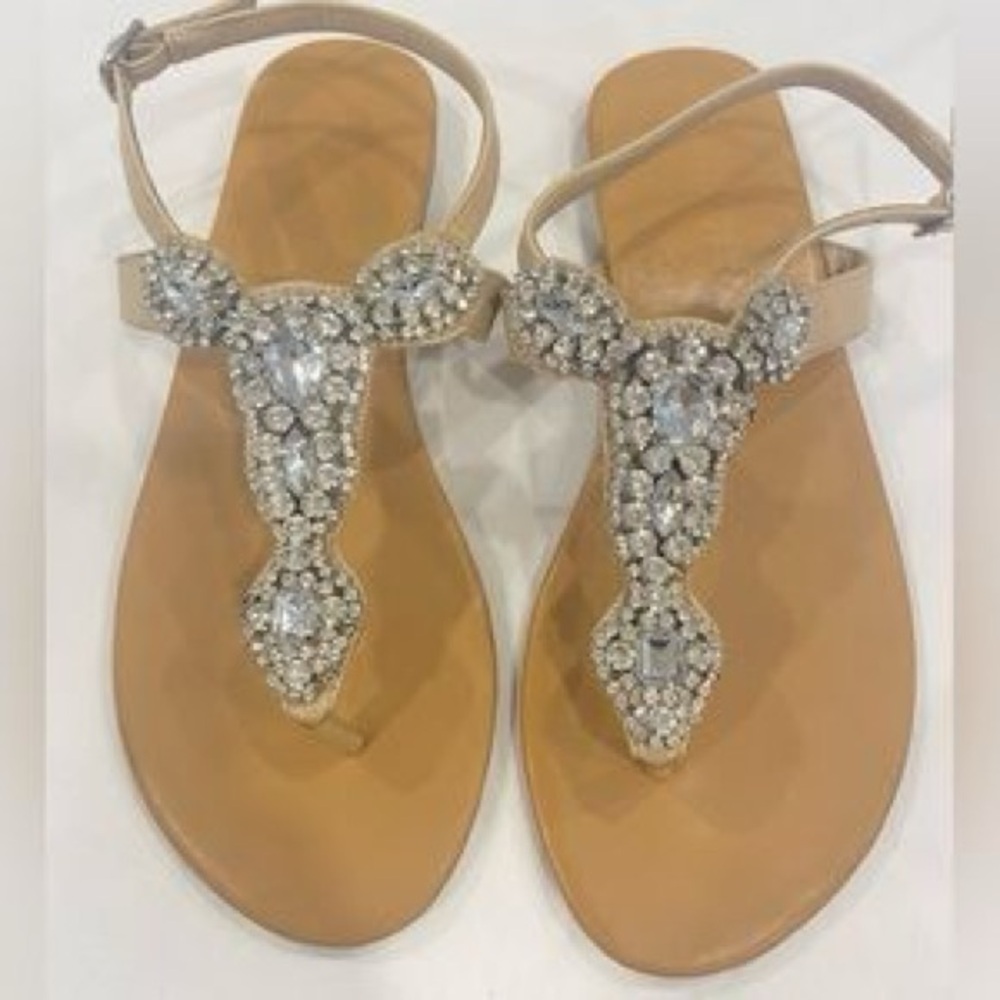 Elegant Tan Sandals with Crystal Embellishments